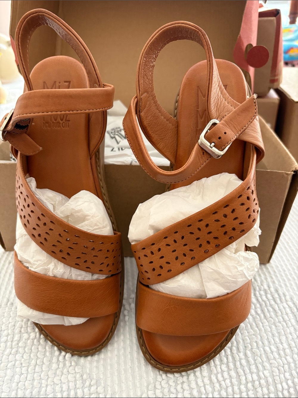 Miz Mooz Women's Tan Leather Perforated Slingback Sandals Size 38